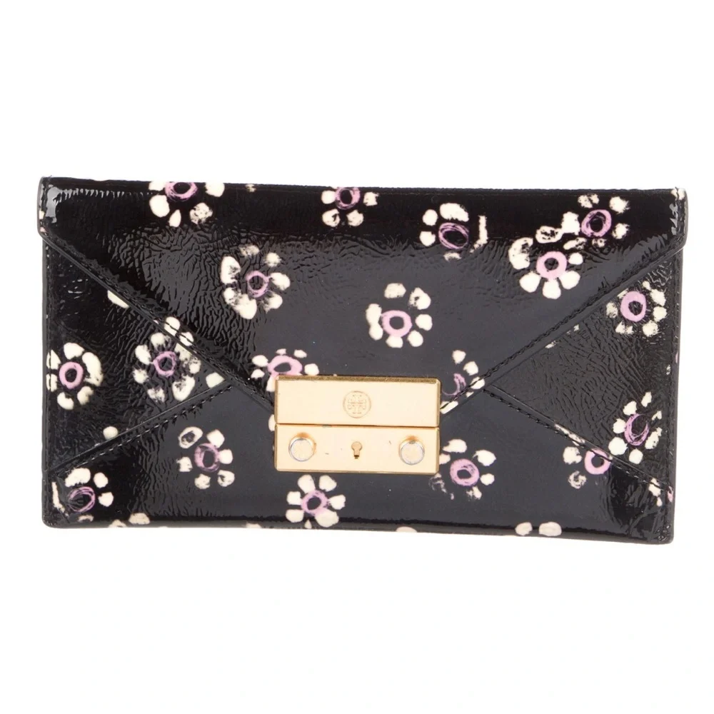 Tory Burch Patent Leather Flower Printed Wallet